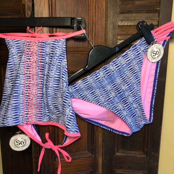 SO Vibrant New Hot Pink and Royal Blue Bikini XL - Picture 1 of 2